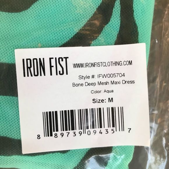 NWT $75 Iron Fist | Bone Deep | Sheer | Mermaid Mesh Maxi Dress in Aqua - Picture 14 of 15